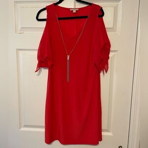 Dress Barn Vibrant Red Cold Shoulder Midi Dress